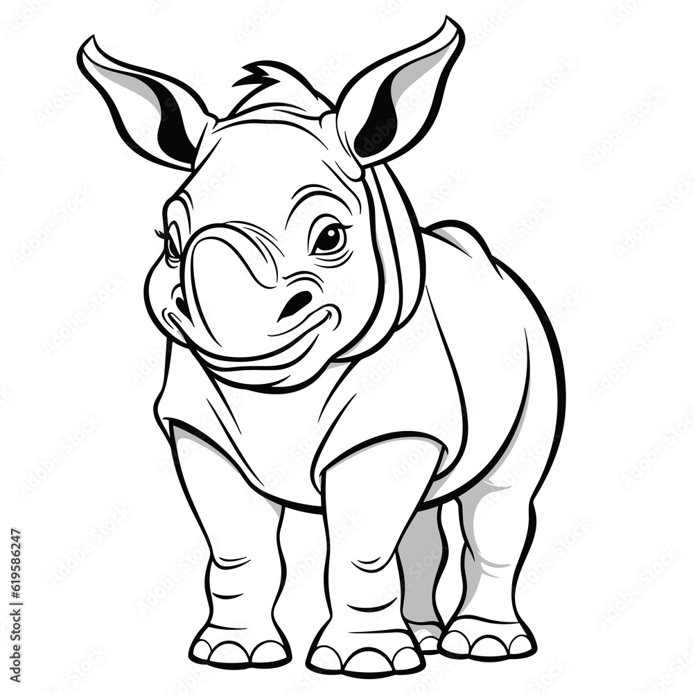 rhino,  colouring book for kids, PNG illustration