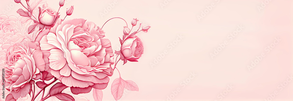 Light pink banner with rose flowers. Generative AI Light pink banner with rose flowers. Generative AI