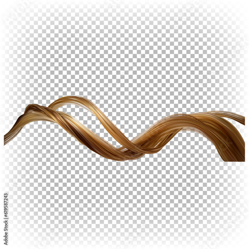 Curl of female blond hair isolated on a transparent background. Illustration for advertising.