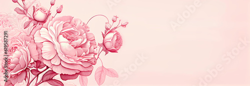 Light pink banner with rose flowers. Generative AI