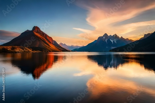 sunset over the lake generated ai © AD Collections