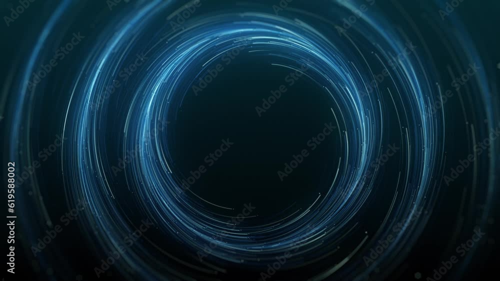 Concentric Circles Of Spinning Particles/ 4k animation of abstract spinning particles lights in concentric circular moves with glow effect and depth of field blur