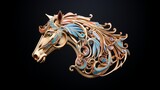 Horse head with colorful mane made in gold and silver. Made with Generative AI.