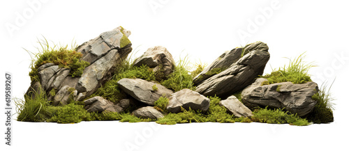 grass fields meadow with rocks on transparent background, png