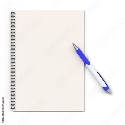 Blank ring binder notebook and pen isolated on transparent background