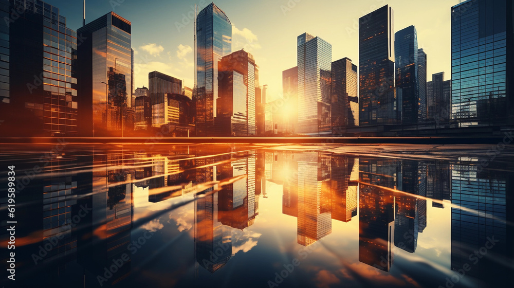 Obraz premium Reflective skyscraper business office buildings