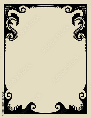 A vector border design incorporating elements of art nouveau and 1960s psychedelia