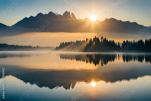 sunrise on the lake generated ai