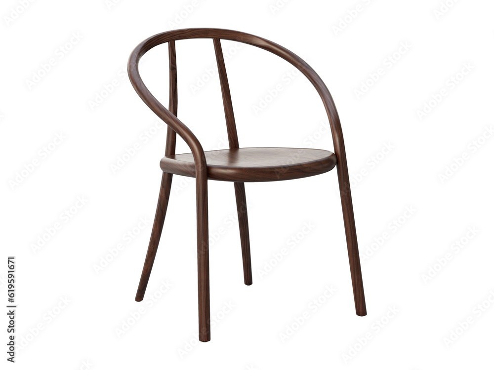 Midcentury steam-bent wooden chair with backrest and armrest. 3d render Midcentury steam-bent wooden chair with backrest and armrest. 3d render