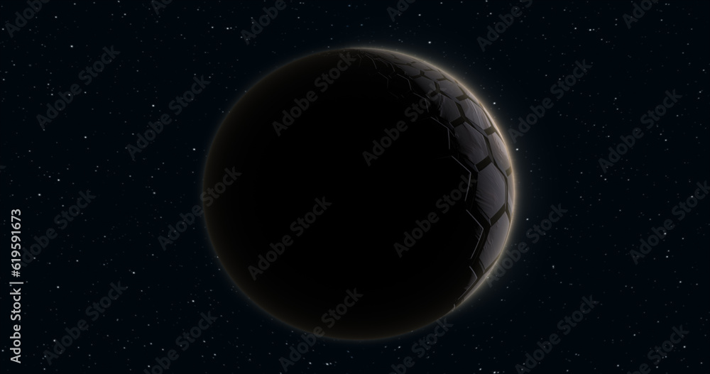 Obraz premium Abstract realistic futuristic planet round sphere against the background of stars in space