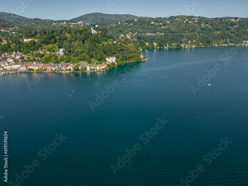 Beautiful landscape of Lake Orta from a drone © Andrew