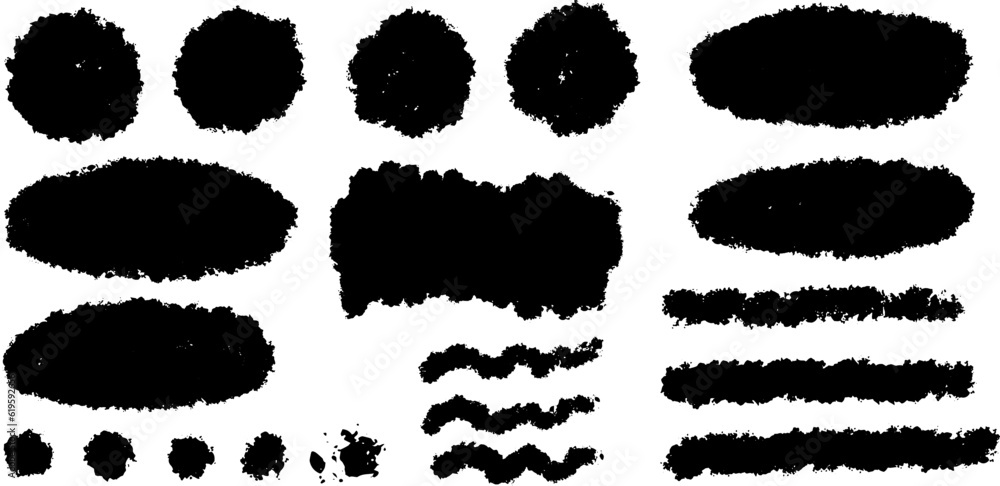 Grunge black paint stains. Vector set of hand drawn elements, minimalism, scandinavian style, graphics, brush strokes, ink, texture Grunge black paint stains. Vector set of hand drawn elements, minimalism, scandinavian style, graphics, brush strokes, ink, texture