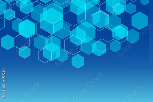 Hexagon Abstract Blue Background Vector Geometric Shape Technology Technical Medical Futuristic Business Wallpaper Template. Dark Bright Gradient Art Design Black Box Connection Community Link Polygon