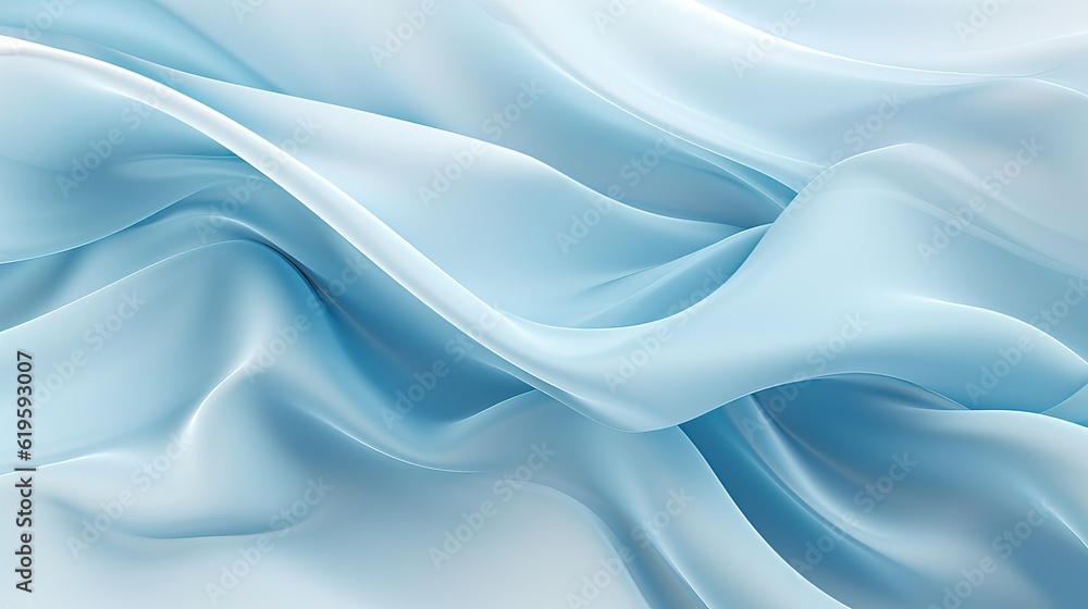 Fototapeta premium Soft Blue Light Silk Waves background. Abstract soft color design surface with wavy borders and curves. Generative AI.