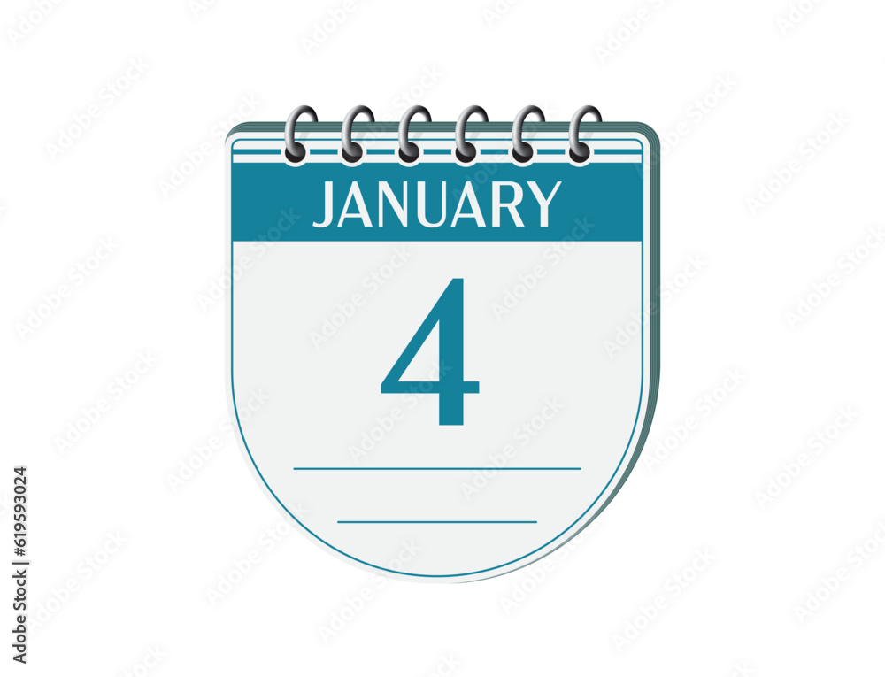 4 january round retro events calendar page vector. Old style calendar, date appointment, schedule, business planner, event reminder illustration. Abstract three dimensional vintage style calendar. 4 january round retro events calendar page vector. Old style calendar, date appointment, schedule, business planner, event reminder illustration. Abstract three dimensional vintage style calendar.