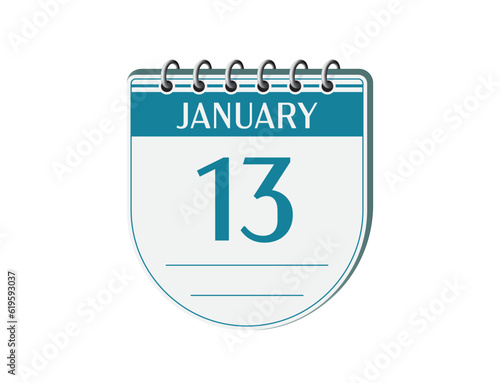 13 january round retro events calendar page vector. Old style calendar, date appointment, schedule, business planner, event reminder illustration. Abstract three dimensional vintage style calendar. 