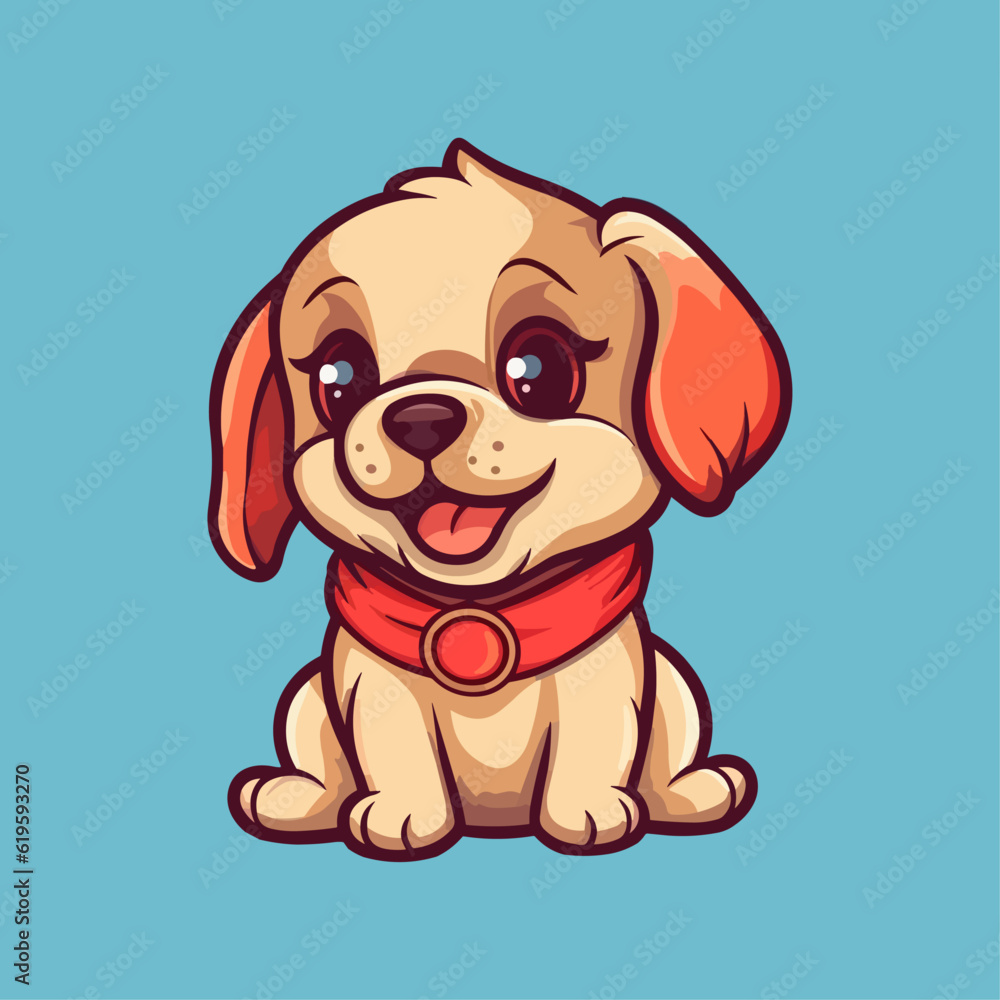 Obraz premium Adorable Fluffy Puppy: Cute Cartoon Dog Illustration for Children's Merchandise and More