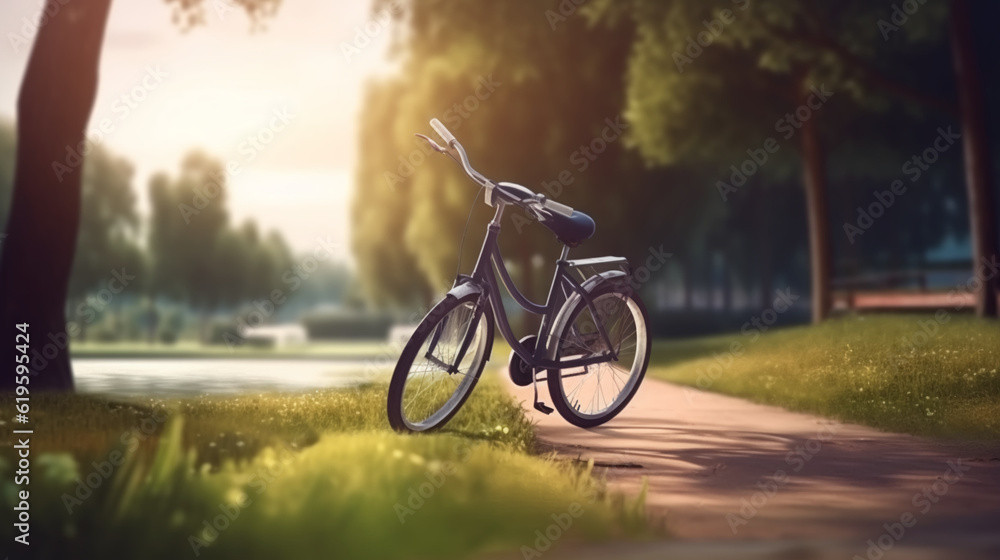 Obraz premium Bicycle in the park. The concept of outdoor recreation in nature and cycling. AI generated