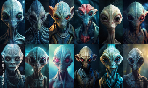 Set of various strange and scary alien characters AI generated