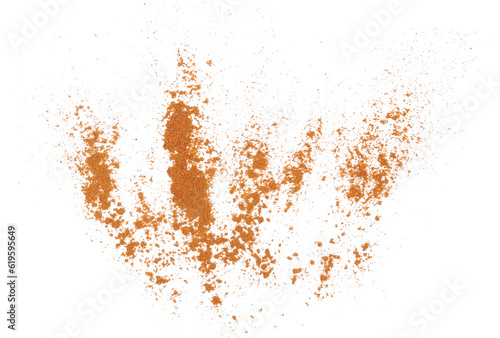 Pile cinnamon powder isolated on white, top view