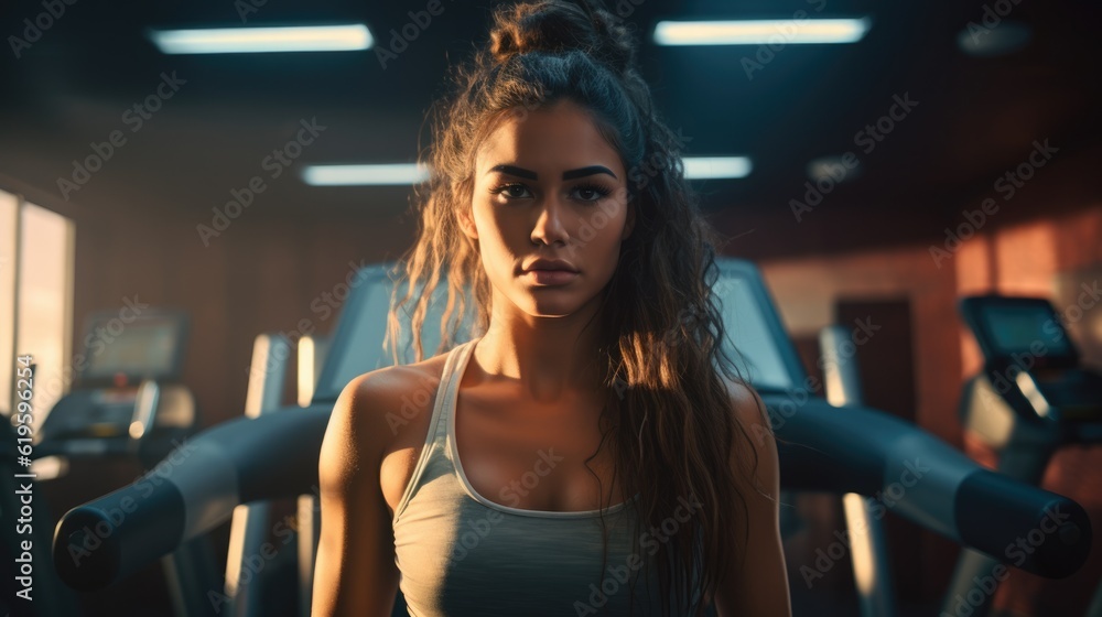 Fototapeta premium young sporty woman on a treadmill in a gym