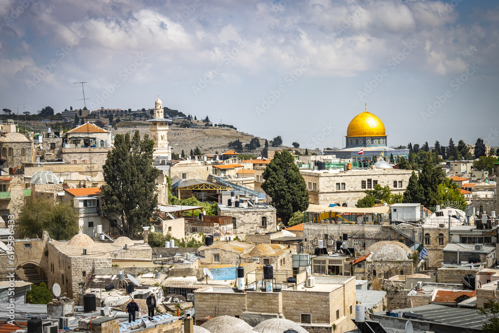 dome of the rock, view from ramparts walk, jerusalem, israel, middle east, golden dome, cupola, temple mount