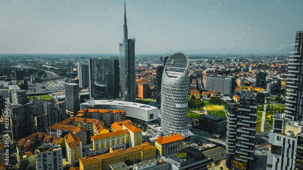 Fototapeta premium Drone photography Skyscrapers of Milan, Porta Garibaldi, Isola, Porta Nuova