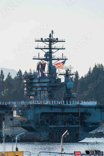 Fotografie Port Orchard, WA, United States of America - July 2nd, 2023: Sailors of the USS Nimitz return back home in time for the 4th of July holiday