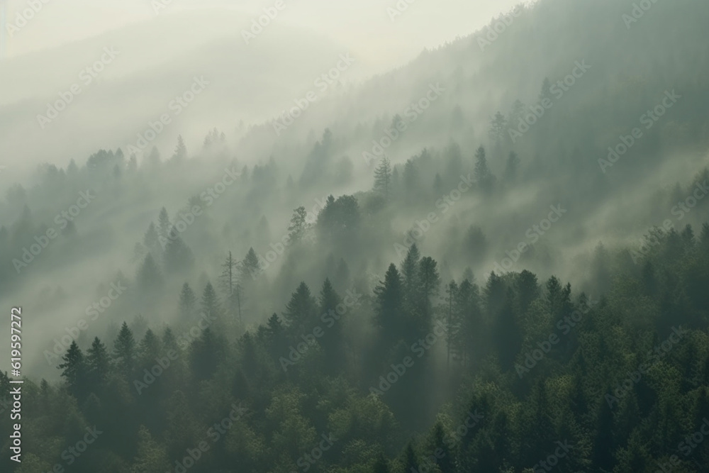 Atmospheric composition featuring a thick layer of smokey fog. Generative AI Atmospheric composition featuring a thick layer of smokey fog. Generative AI