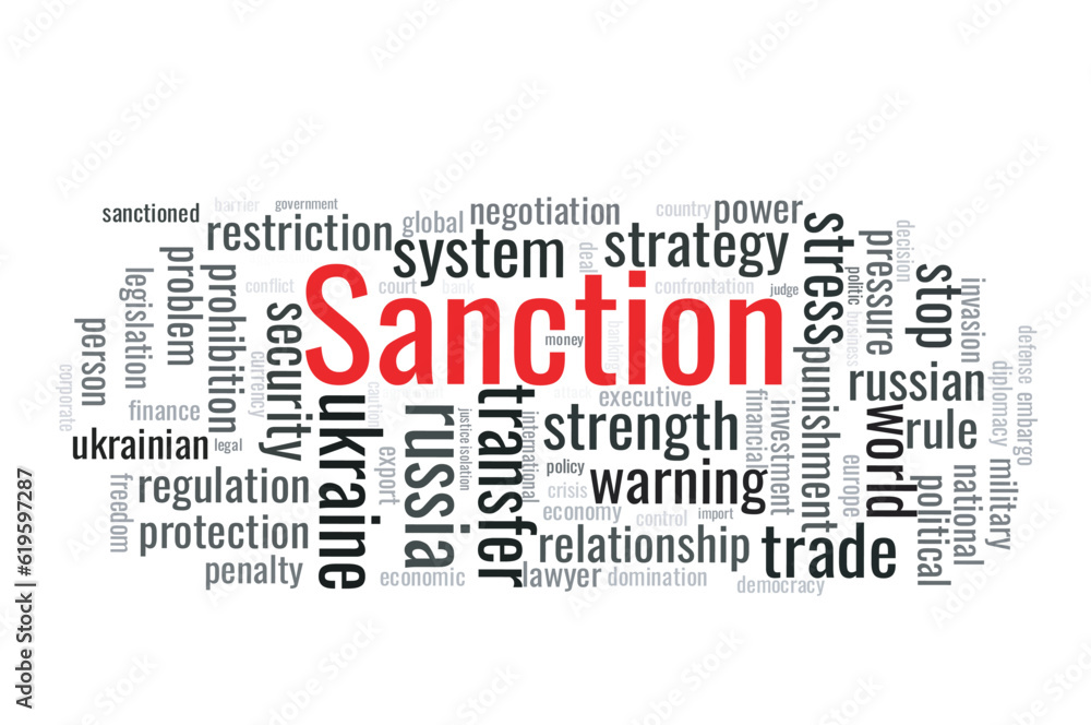 Illustration in the form of a cloud of words related to the sanction.