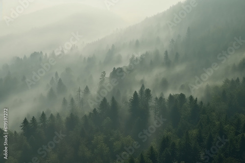 Atmospheric composition featuring a thick layer of smokey fog. Generative AI