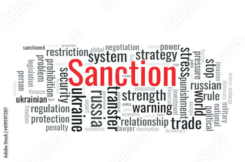 Illustration in the form of a cloud of words related to the sanction.