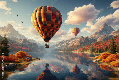 Colorful hot air balloon gracefully floating through the sky  adding a touch of whimsy and adventure. Generative Ai.