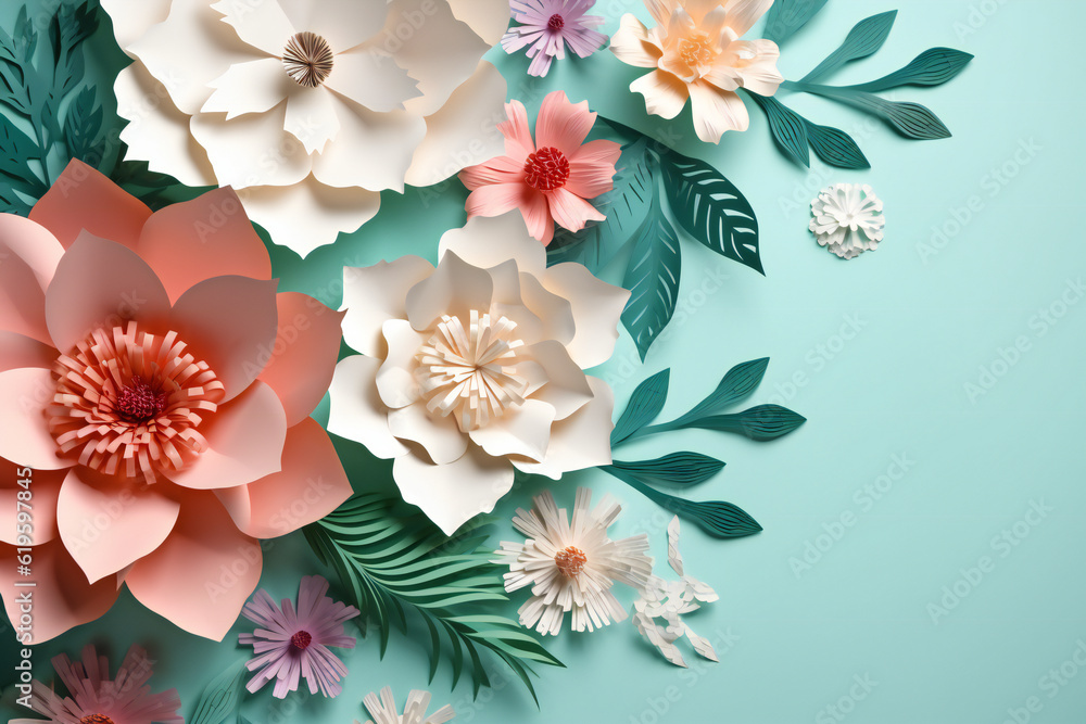 Paper flowers on pastel background,ai generated Paper flowers on pastel background,ai generated