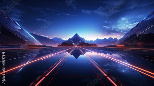 PSD elegant futuristic light and reflection with grid line background