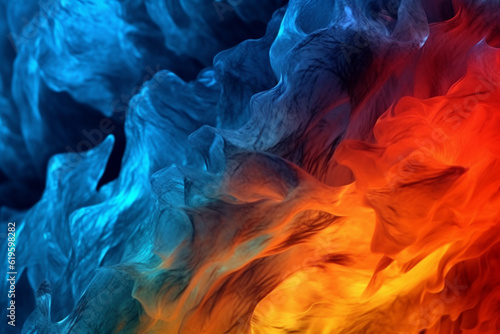 Contrasting fire and ice patterns mesmerize on a dark backdrop. Generative AI