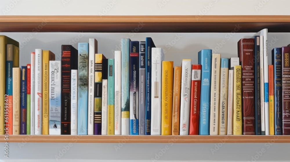 Naklejka premium Close up of library books on shelf. Generative AI