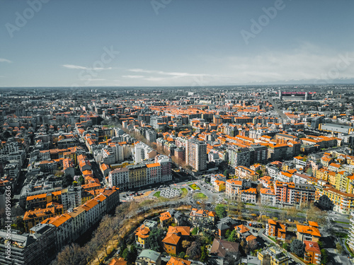 Aerial view of the Milan city. Top view of the new business district of the city. District Milan City life.