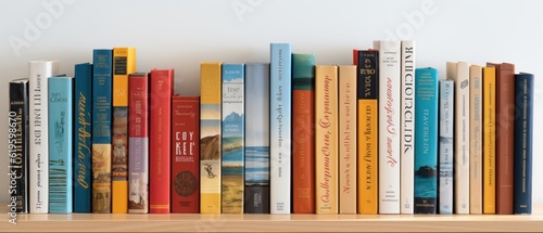 Close up of library books on shelf. Generative AI