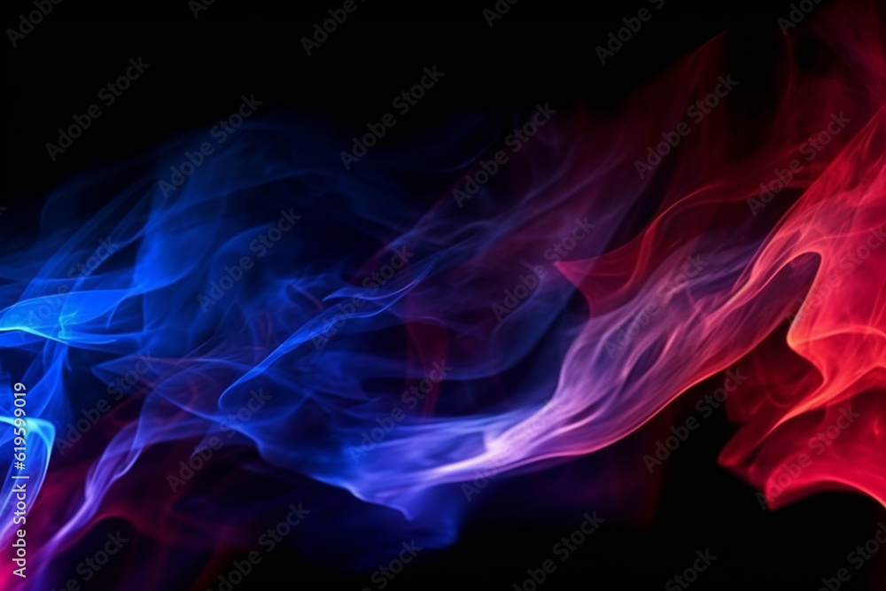 Dynamic interplay of red and blue flames on a black surface. Generative AI Dynamic interplay of red and blue flames on a black surface. Generative AI