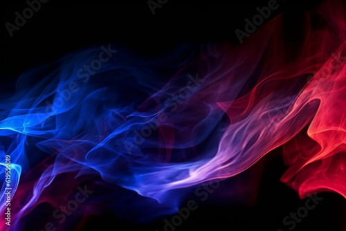 Dynamic interplay of red and blue flames on a black surface. Generative AI