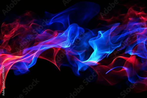 Dynamic red and blue flames dance against a black backdrop. Generative AI