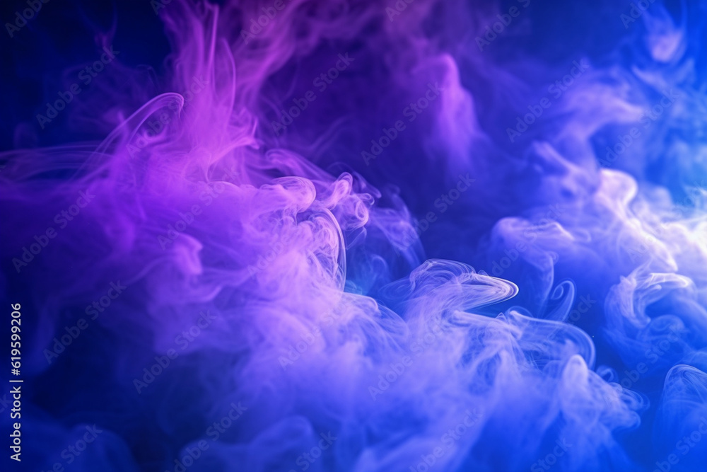 Engulfed in smoke, vibrant purple and blue searchlights create intrigue. Generative AI Engulfed in smoke, vibrant purple and blue searchlights create intrigue. Generative AI
