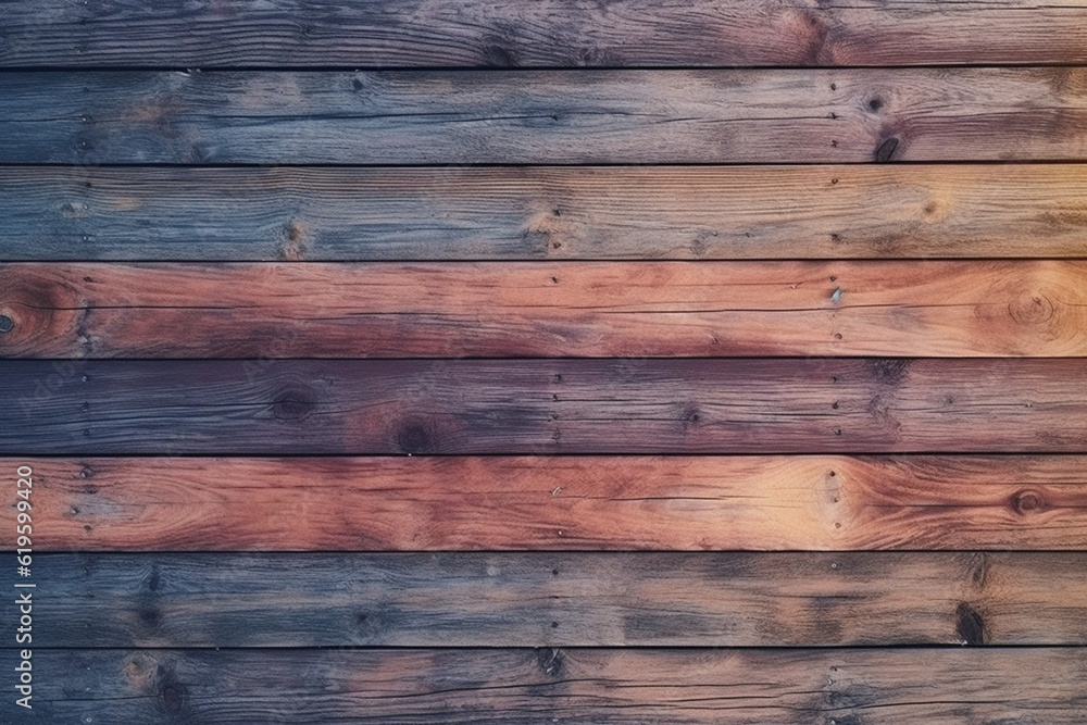 Obraz premium Faded, worn, vibrant wooden surface with character. Generative AI