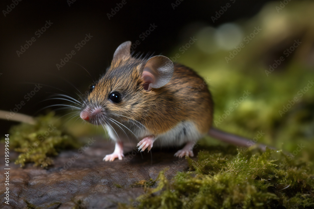 A shy little mouse between the trunks of a forest,ai generated A shy little mouse between the trunks of a forest,ai generated