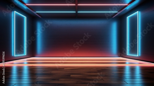PSD empty room with abstract neon lighting