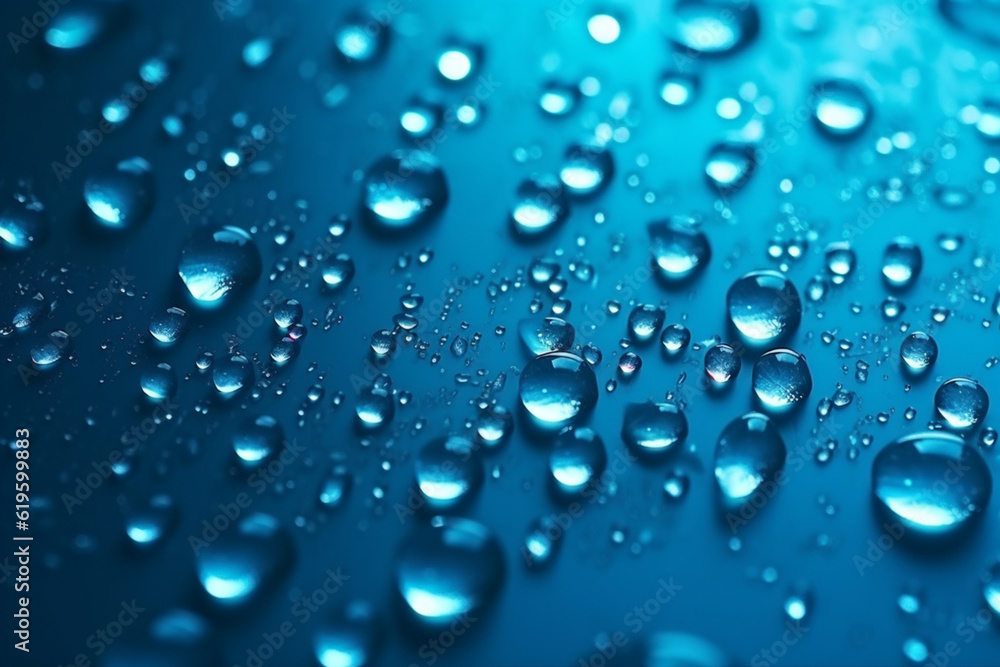 custom made wallpaper toronto digitalGlistening water droplets on deep blue background with gradient and highlights. Generative AI