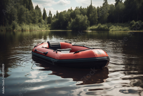 Inflatable boat with paddle on the lake,ai generated