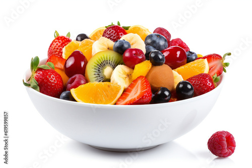 Bowl of healthy fresh fruit salad on white background. healthy food ai generated
