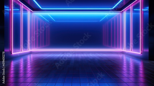 PSD empty room with abstract neon lighting